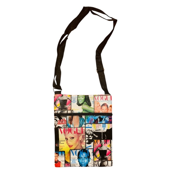 Vogue Magazine Vintage Printed Faux Leather Crossbody Bag Multi-Zip | Brand New - Picture 3 of 5